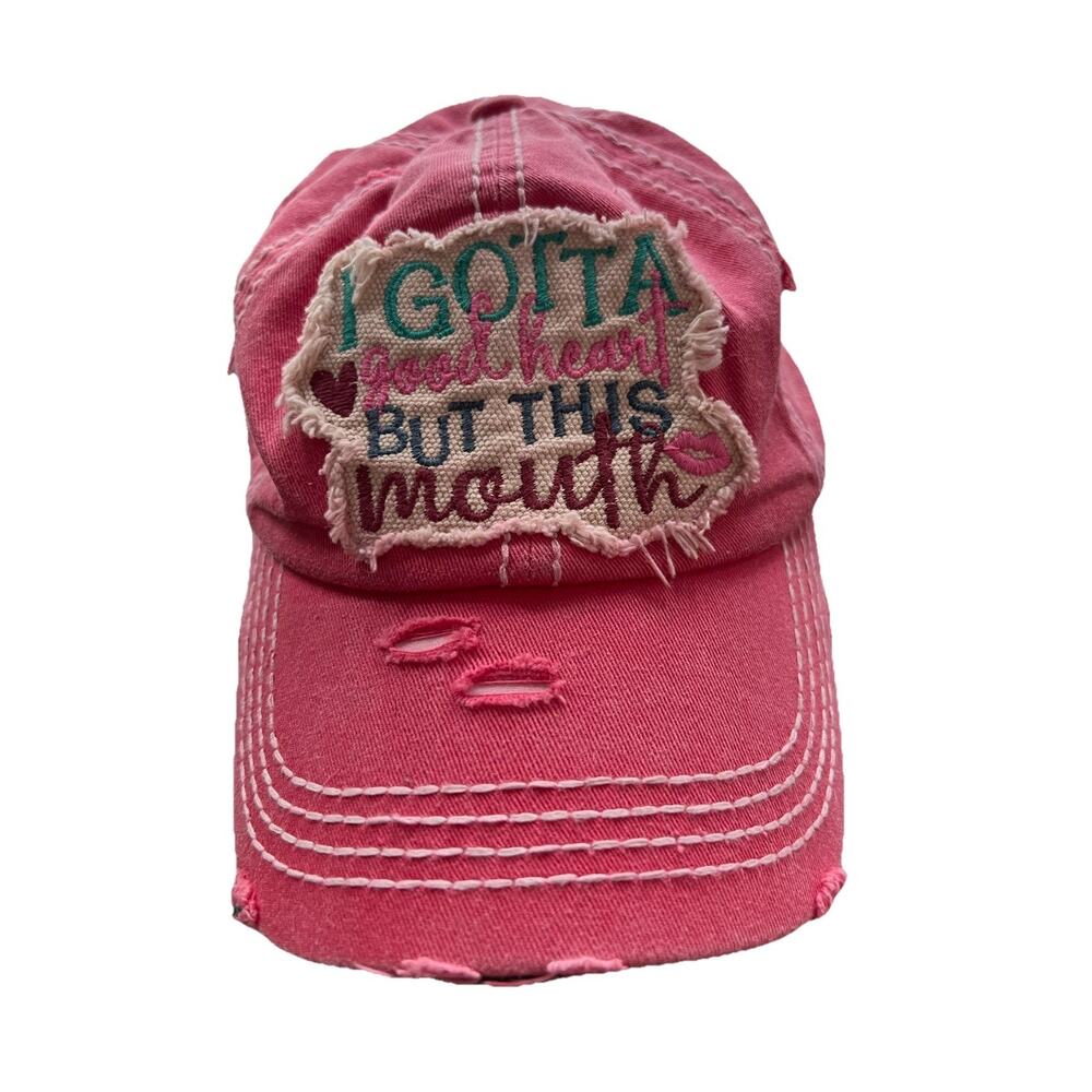 KBETHOS Womens Distressed Hat Got A Good Heart But This Mouth Pink Cap GUC